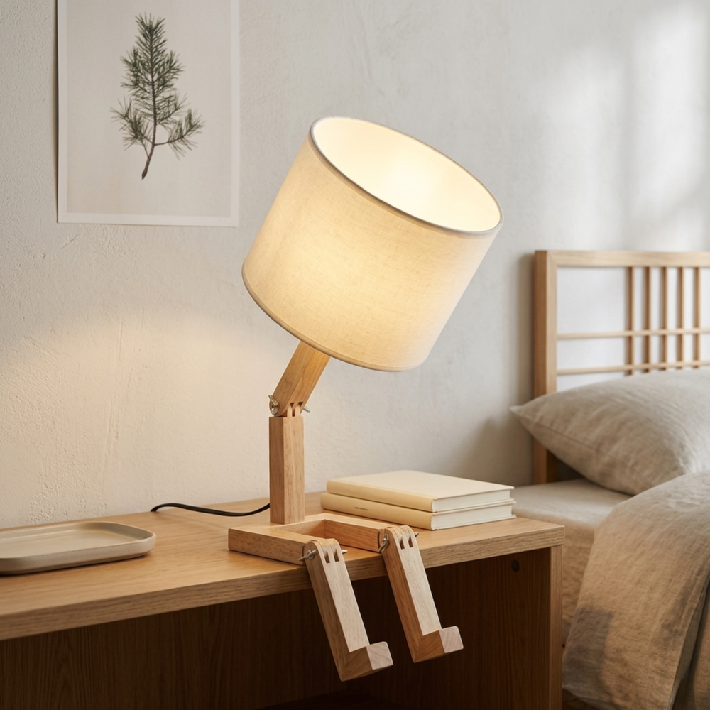 Skandinavische Tischlampe mit Bücherablage