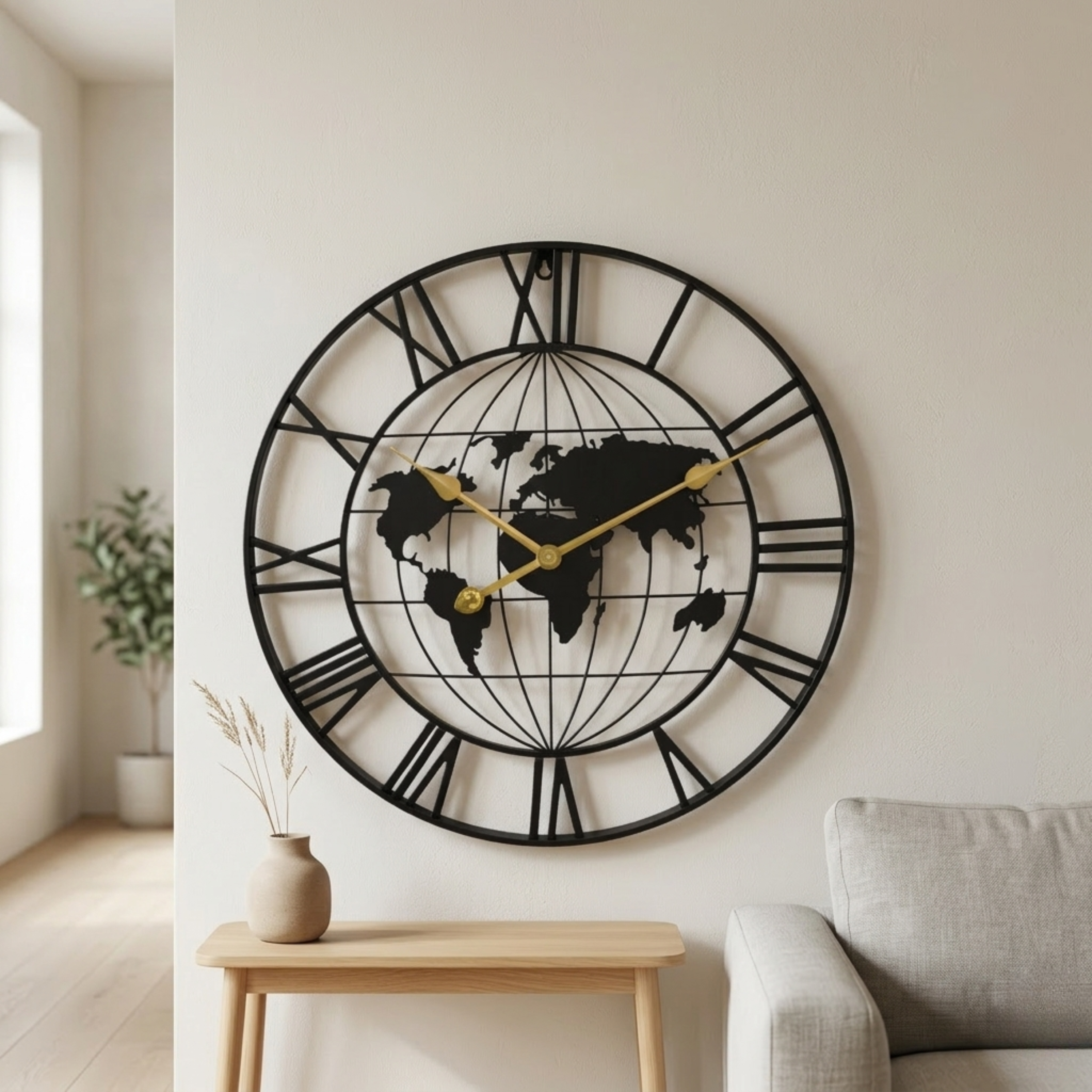 Metall Weltkarte Kugel Wanduhr