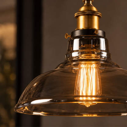 Vintage Glas Pendelleuchte im Industrial Stil