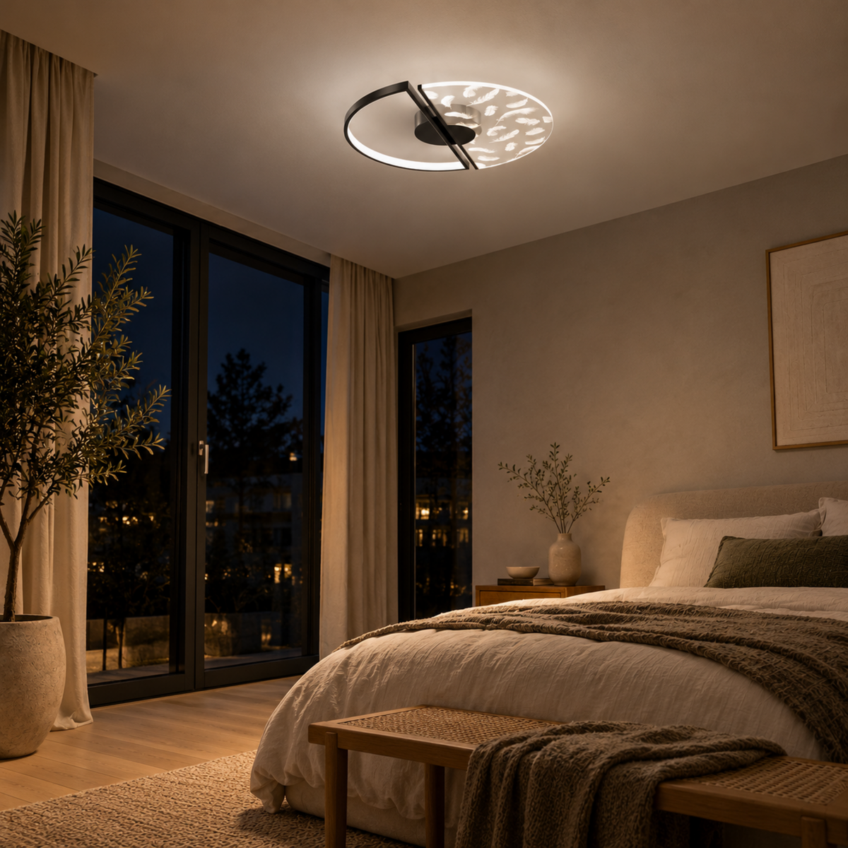 Stilvolle LED-Deckenleuchte mit Federdesign