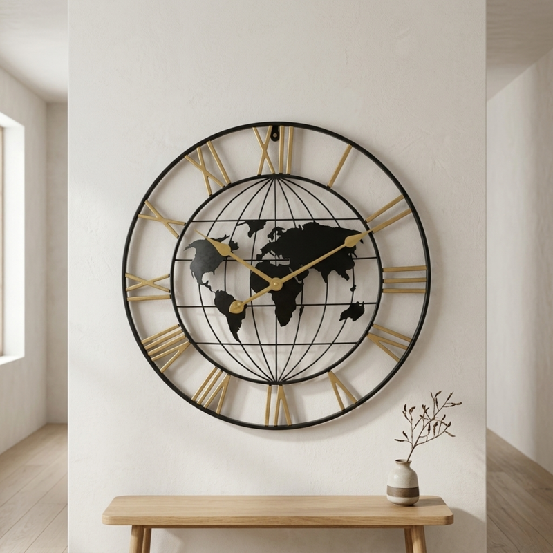 Metall Weltkarte Kugel Wanduhr