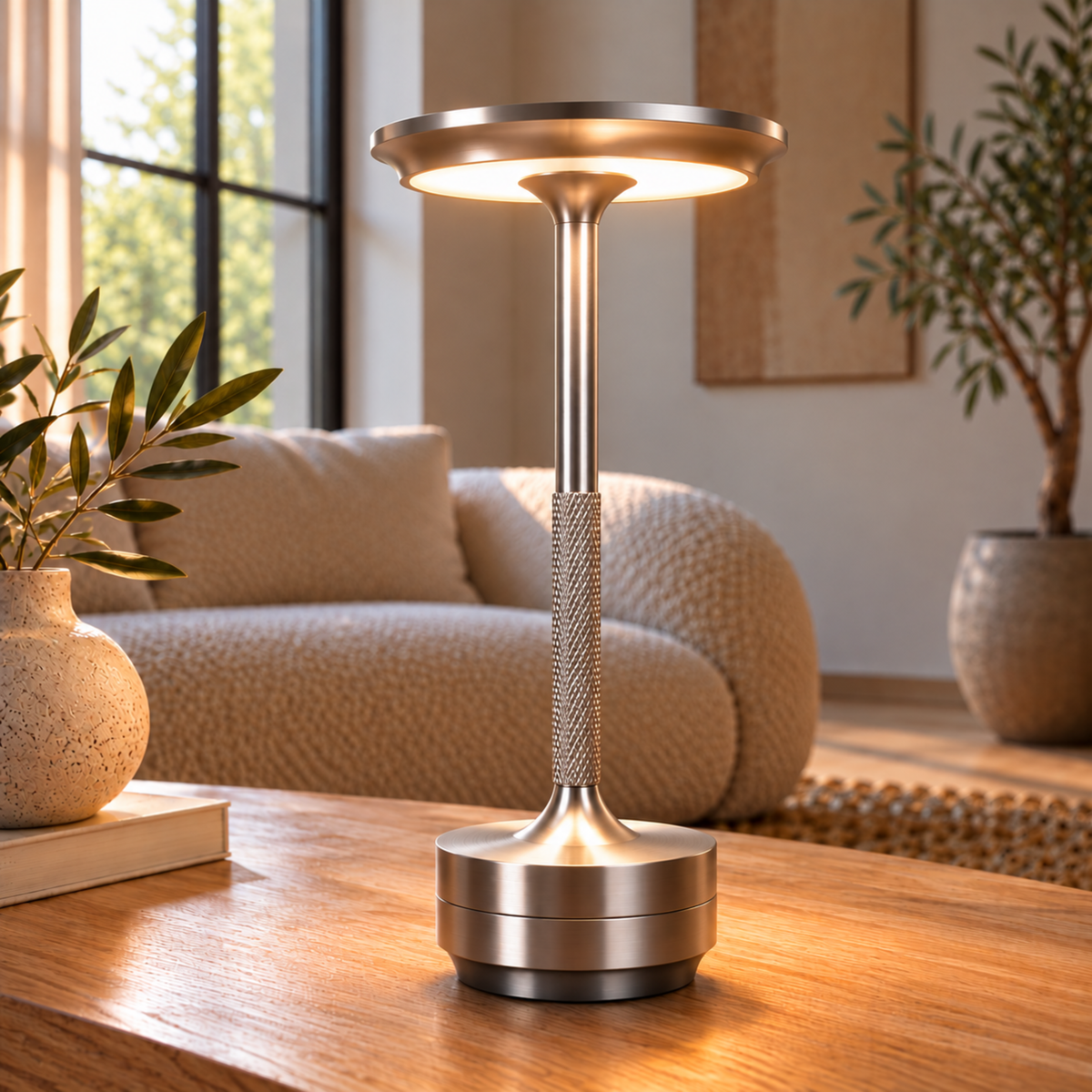 Moderne Kabellose Wiederaufladbare LED Tischlampe aus Aluminium