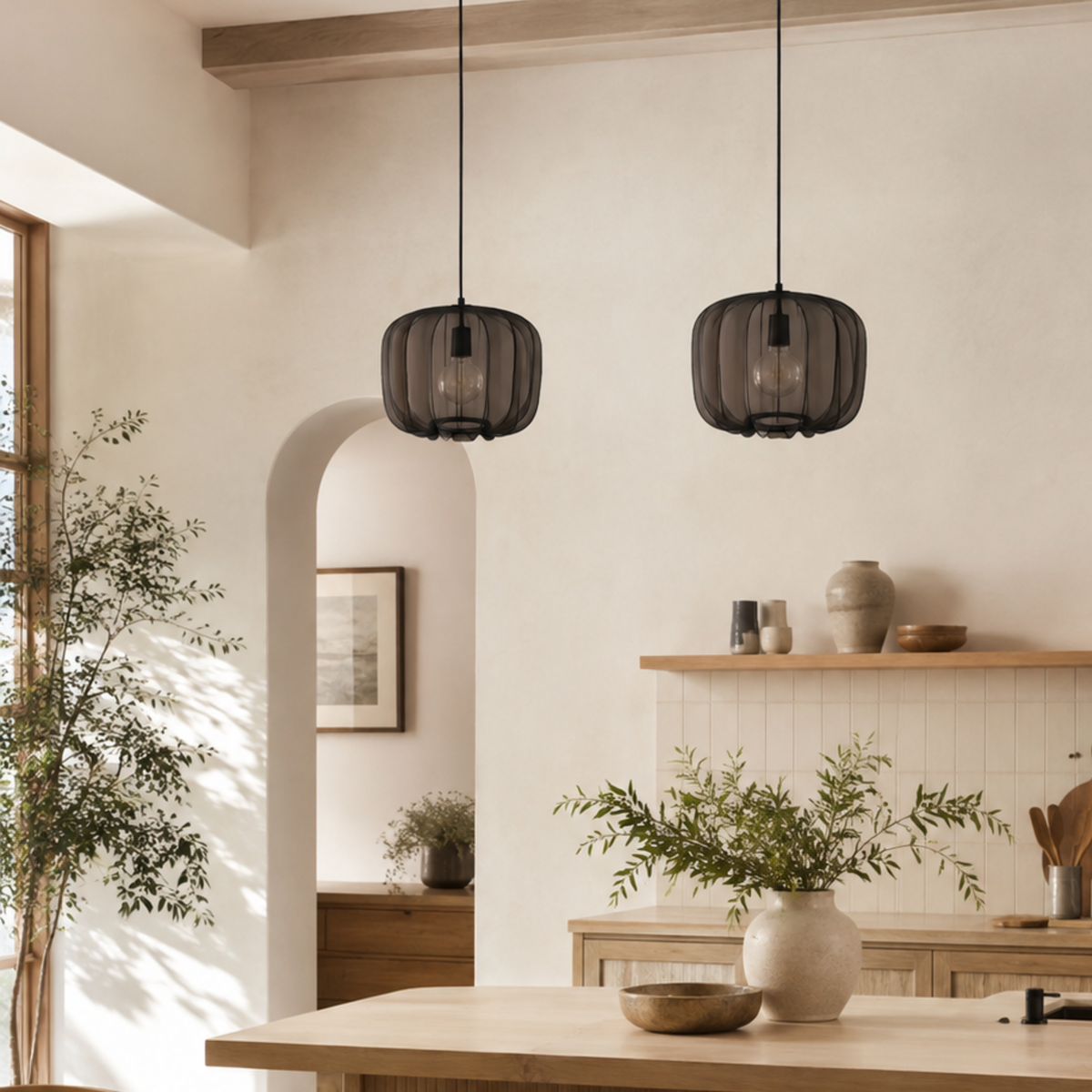 Japanische Wabi-Sabi Stoff Quadratische Pendelleuchte