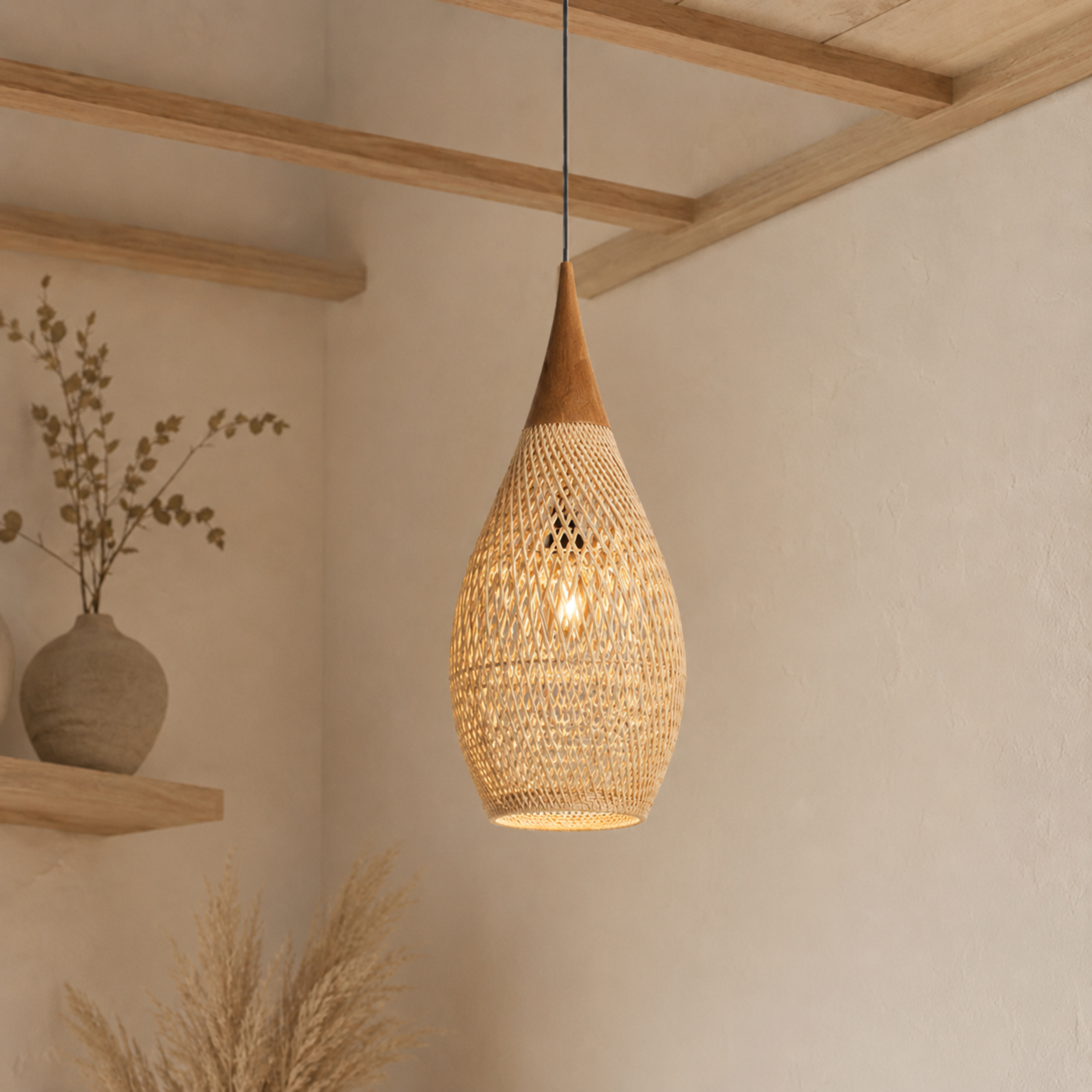 Vintage Rattan Deckenleuchte