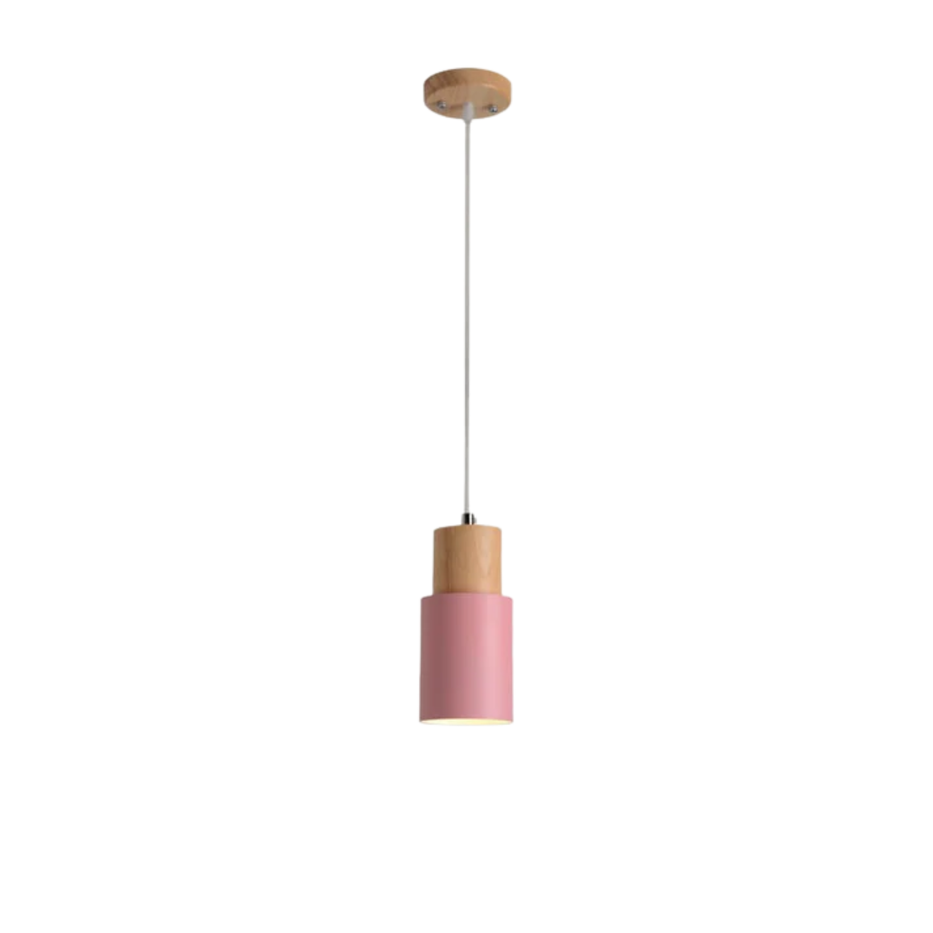 Moderne Pendelleuchte aus Metall und Holz mit Farbenfrohem Design