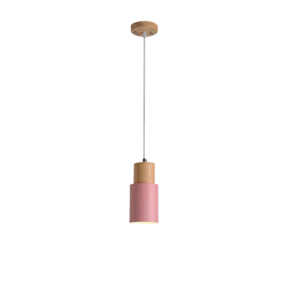 Moderne Pendelleuchte aus Metall und Holz mit Farbenfrohem Design
