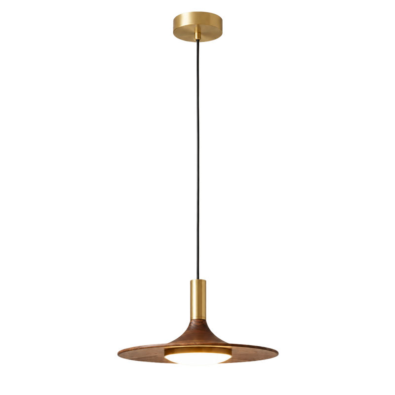 Einfache Walnuss Flying Saucer Pendelleuchte