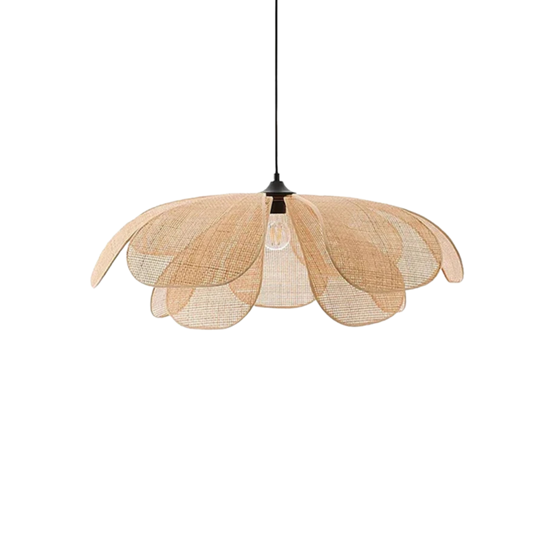 Geflochtene Rattan Hängelampe im Blüten Design