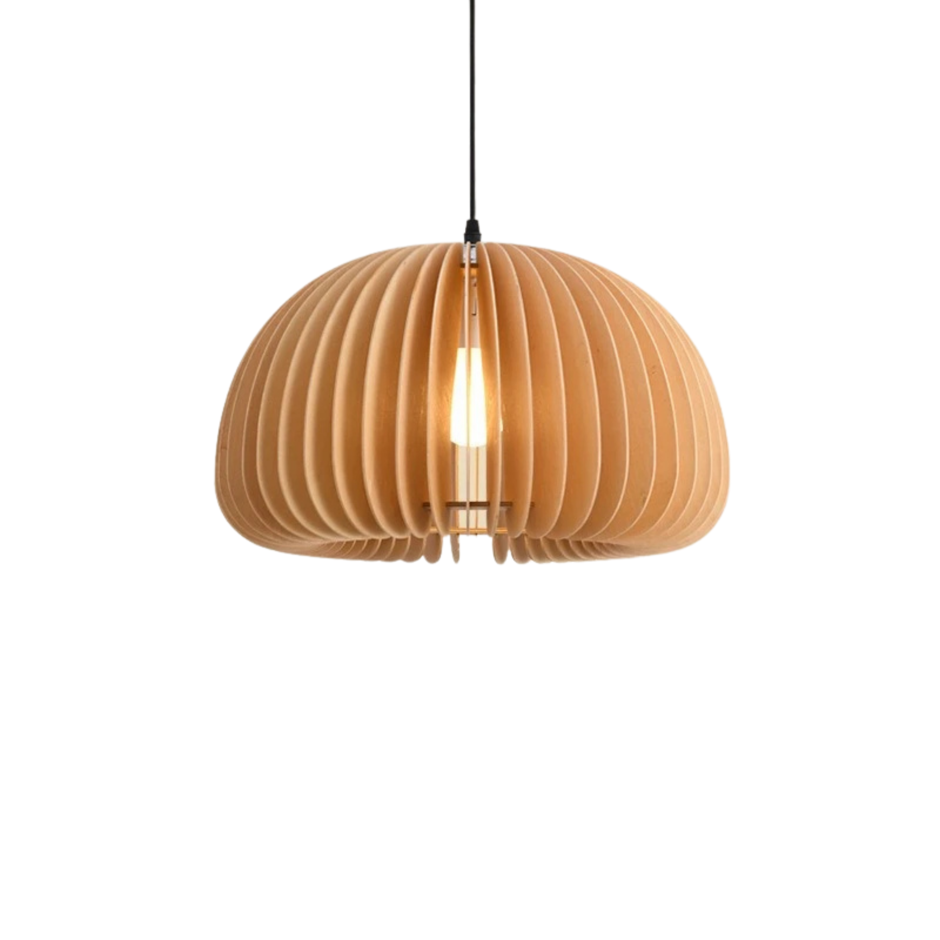Moderne Holz Pendelleuchte im Kürbis Design