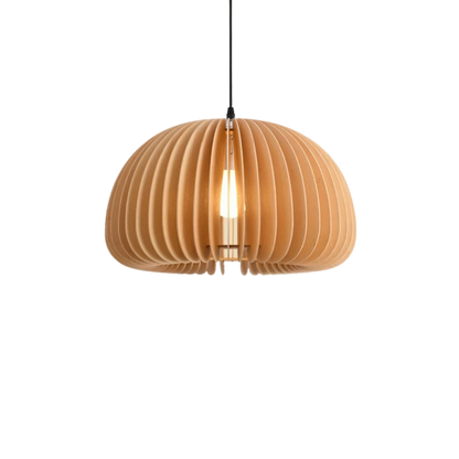 Moderne Holz Pendelleuchte im Kürbis Design