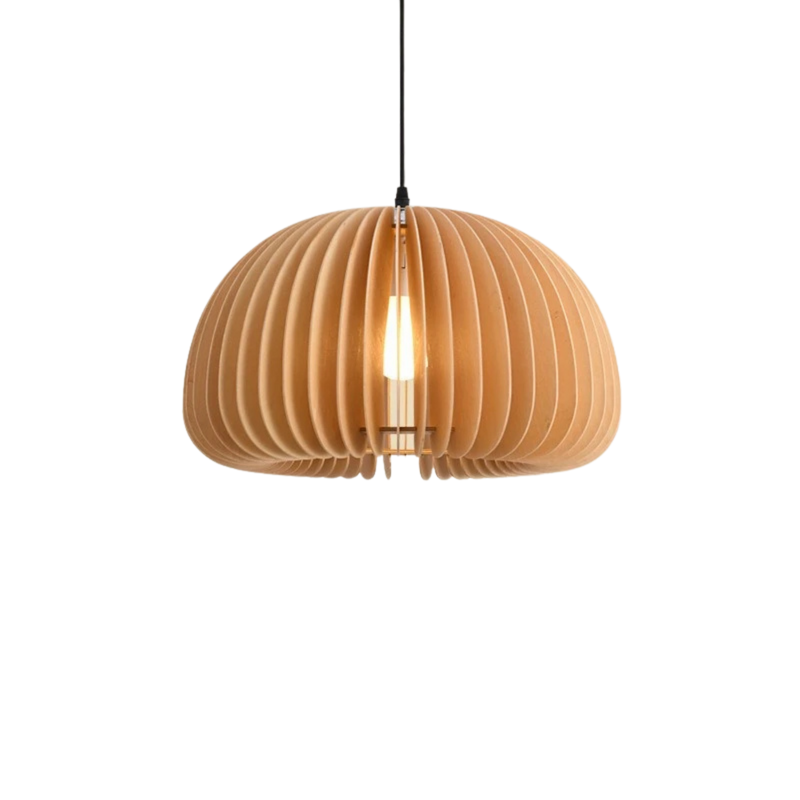 Moderne Holz Pendelleuchte im Kürbis Design