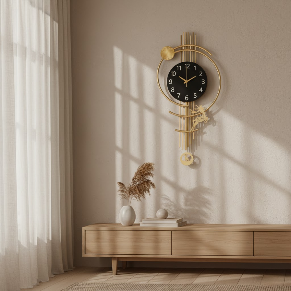Wohnzimmer Goldene Wanduhr