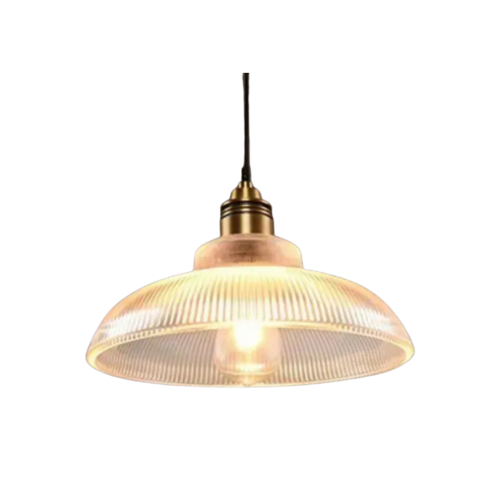 Retro Pendelleuchte mit Geripptem Schirm