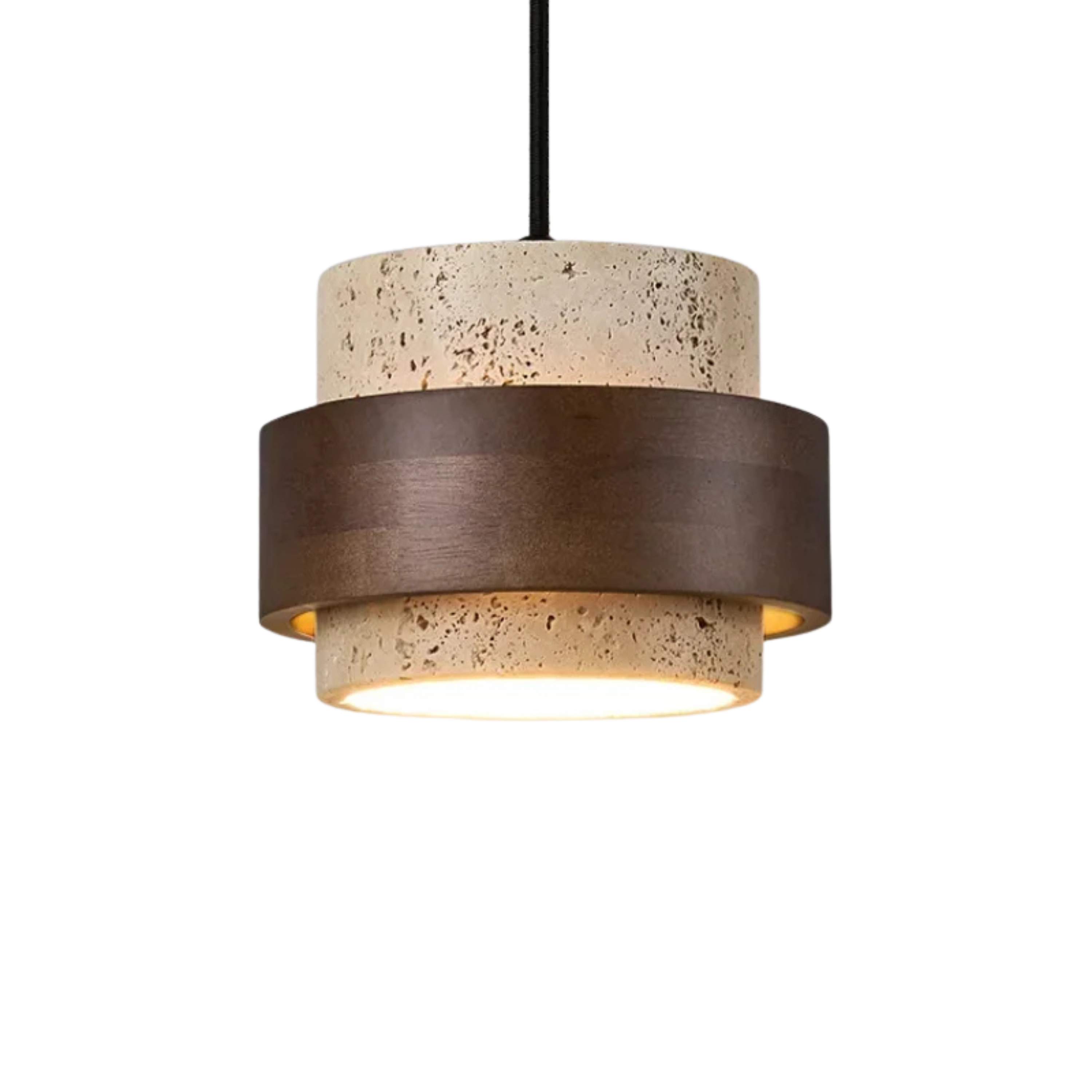 Kleine LED Pendelleuchte aus Stein in Walnussfarbe im Retro Stil