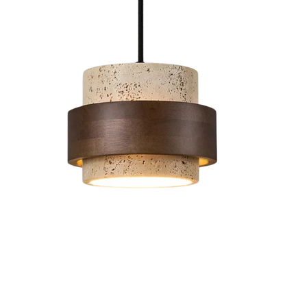 Kleine LED Pendelleuchte aus Stein in Walnussfarbe im Retro Stil