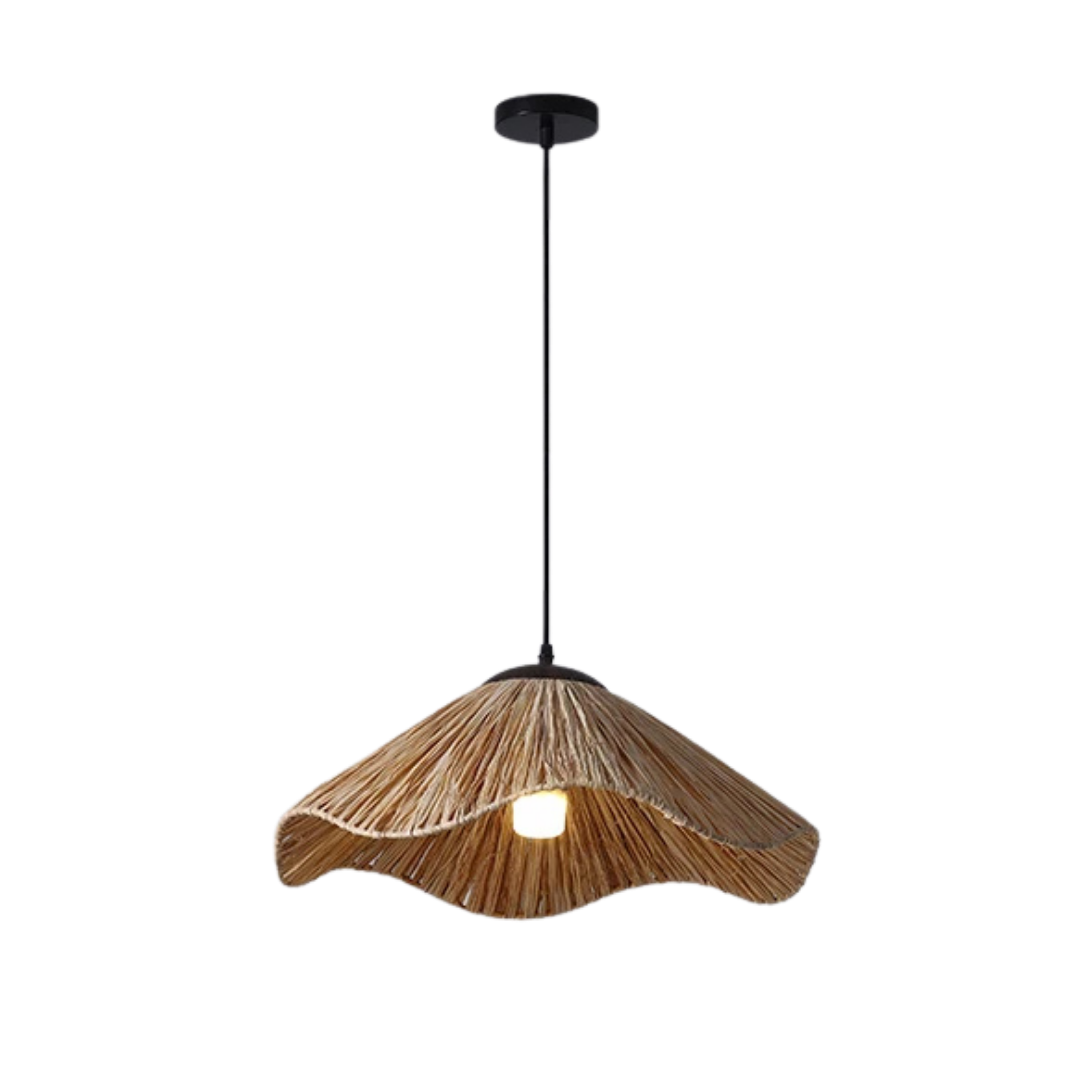 Chinesische Rattan Pendelleuchte im Strohhut Design