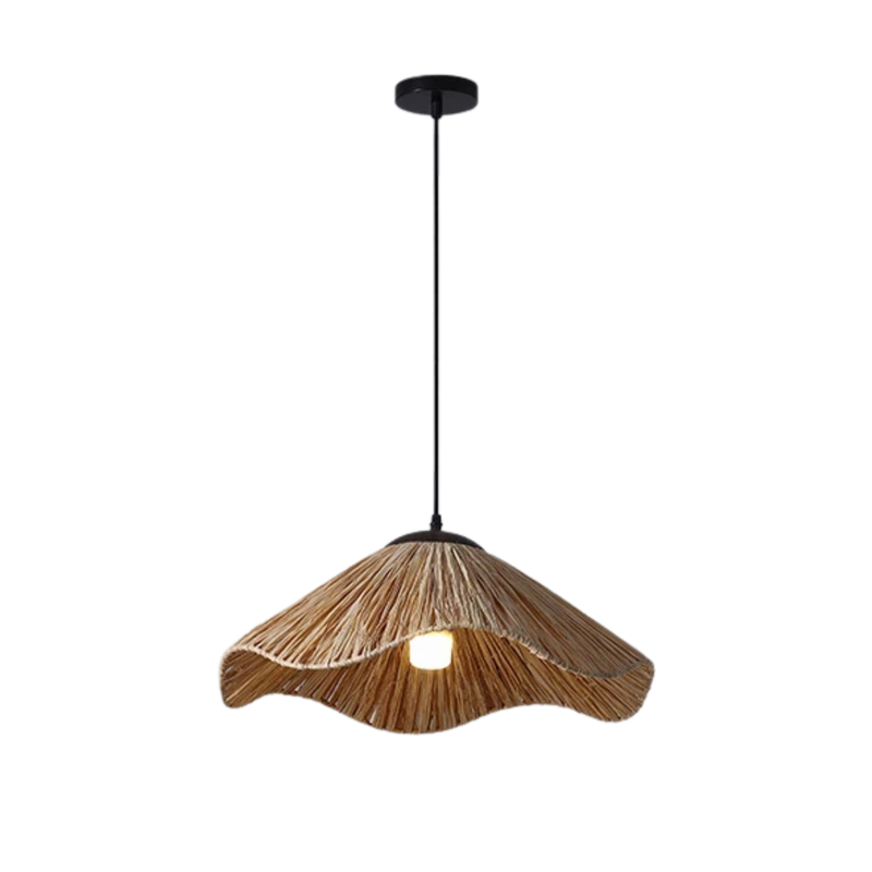 Chinesische Rattan Pendelleuchte im Strohhut Design