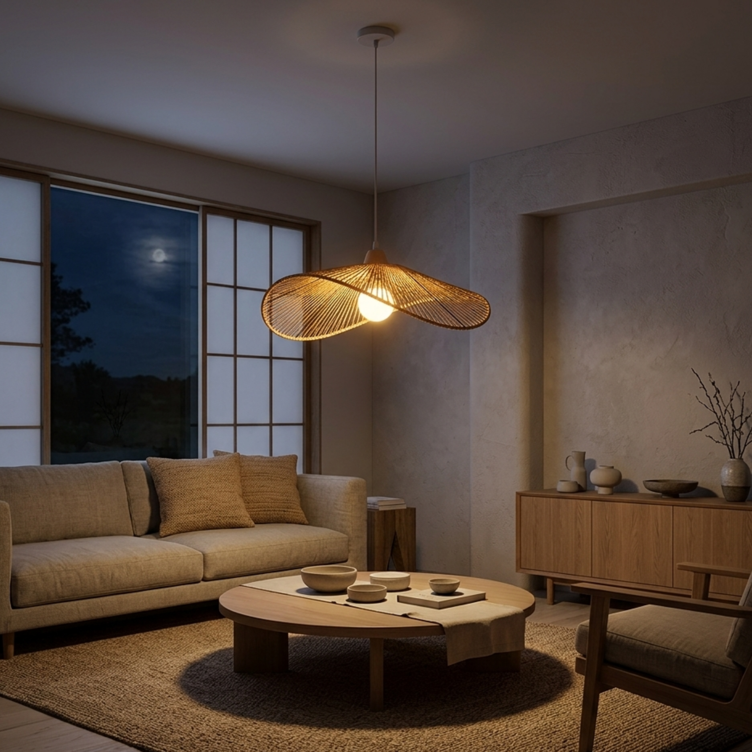 Nordische Wabi Sabi Rattan Pendelleuchte