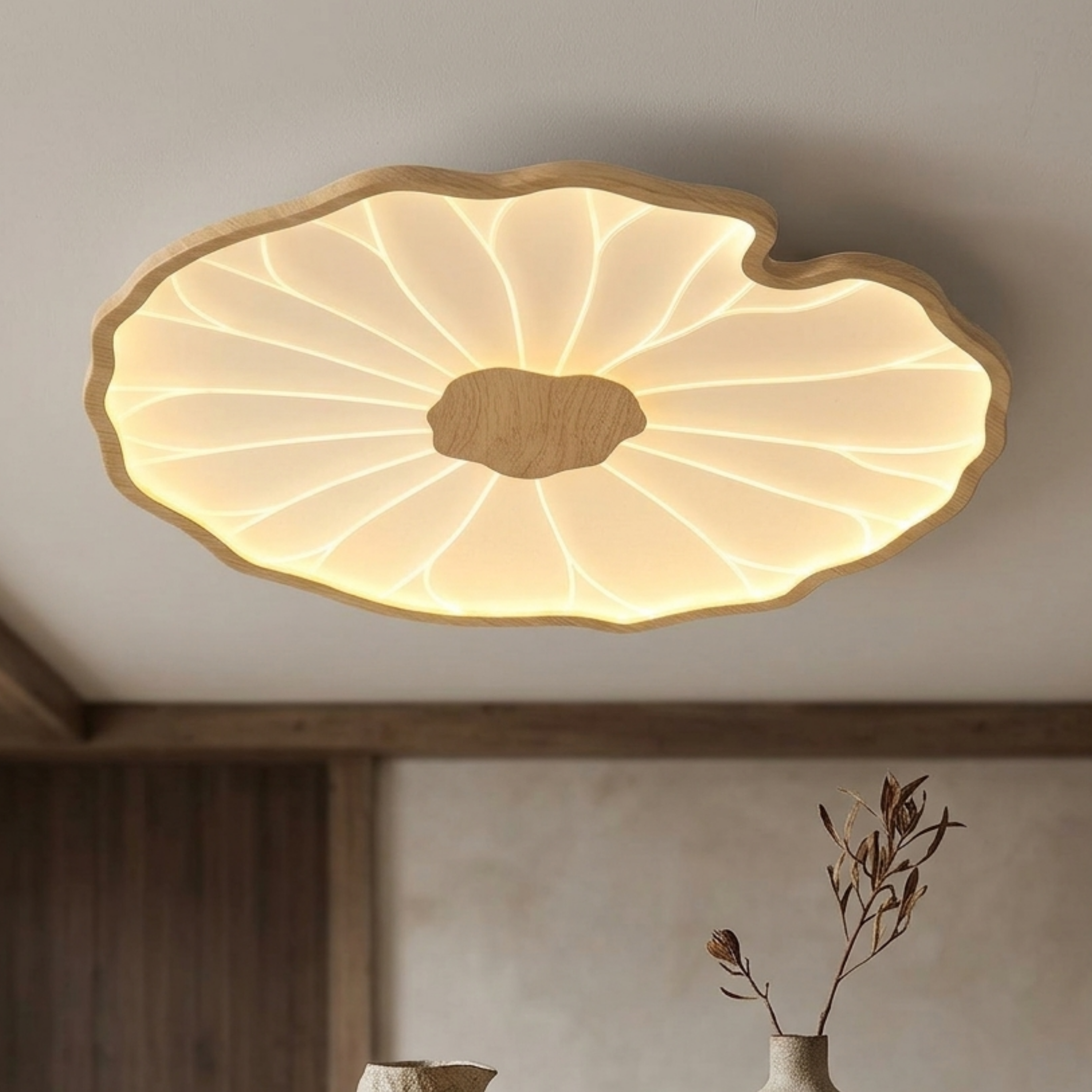 Moderne LED Deckenleuchte mit Holzoptik Finish