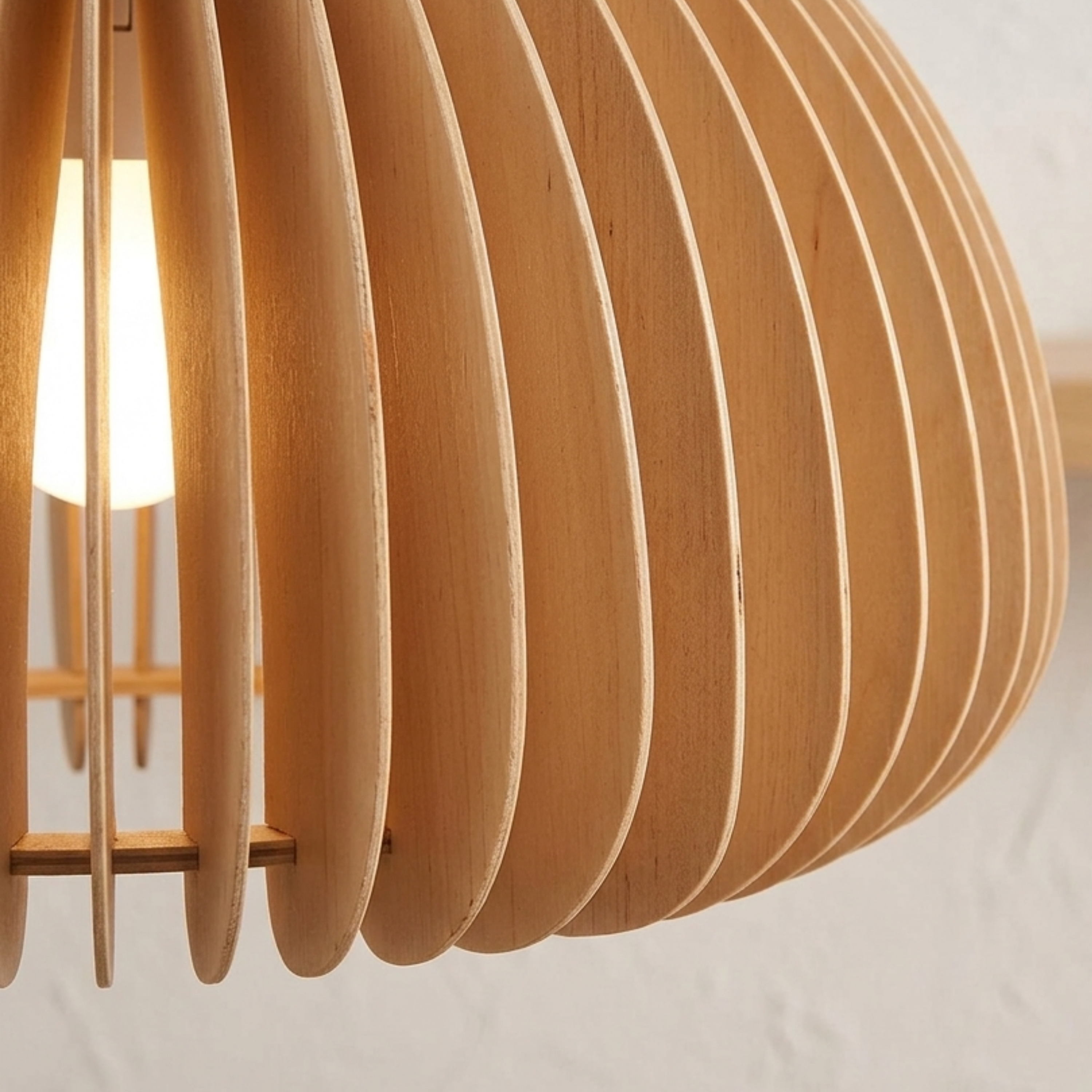 Moderne Holz Pendelleuchte im Kürbis Design