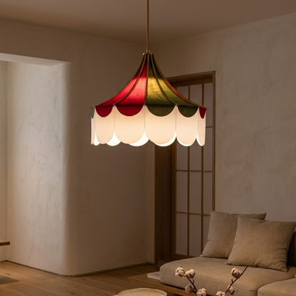 Moderne Minimalistische LED Pendelleuchte mit Farbenfrohem Stoff Design