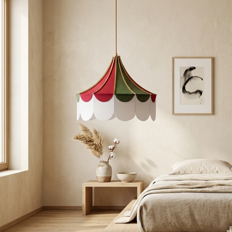 Moderne Minimalistische LED Pendelleuchte mit Farbenfrohem Stoff Design