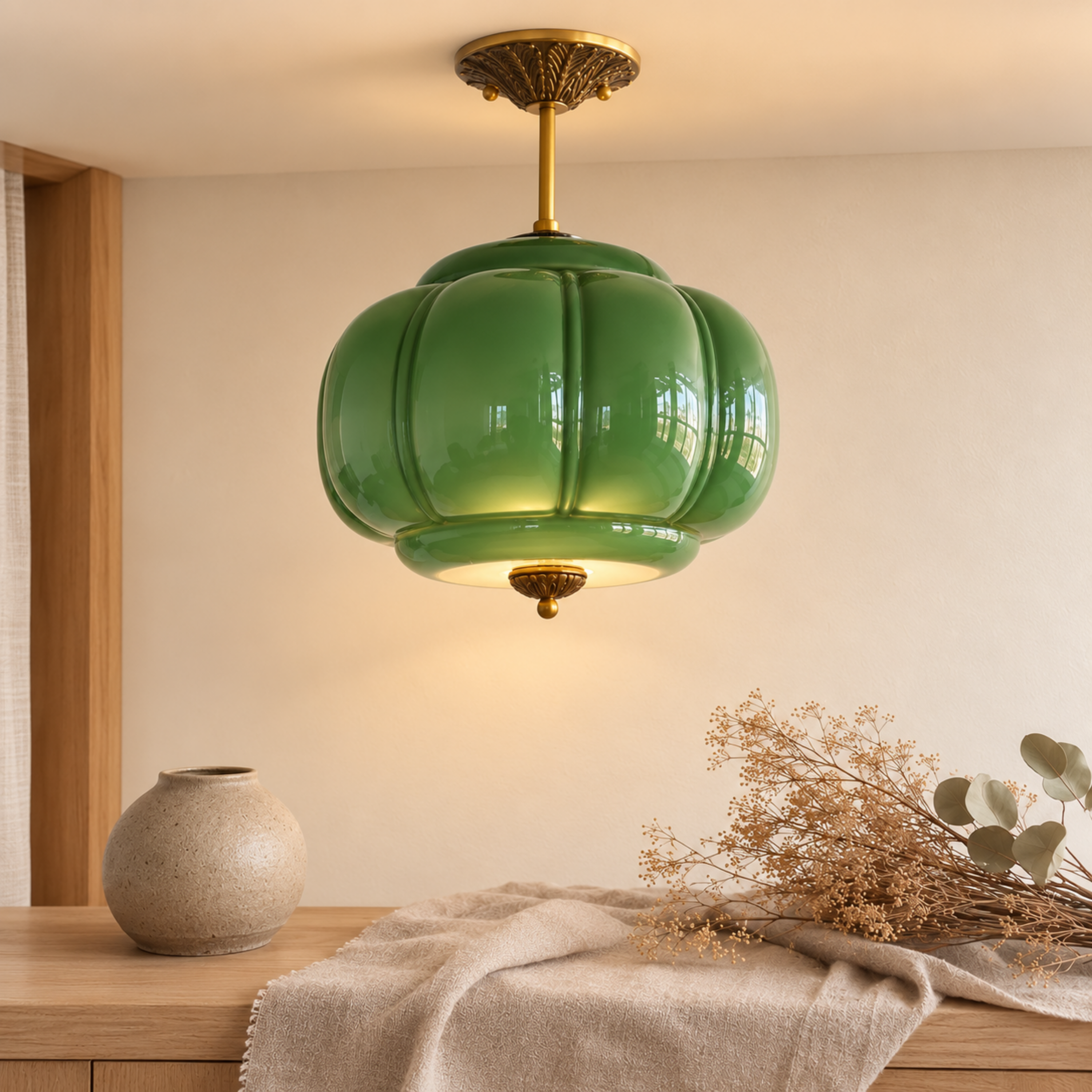 Eldio Grünglas Semi Flush Deckenleuchte