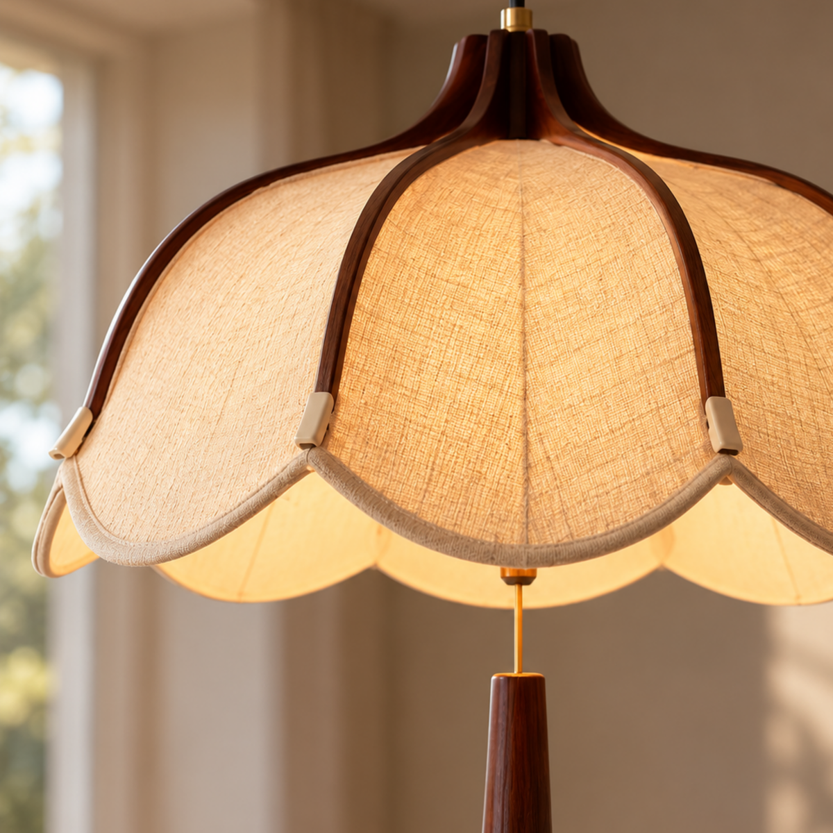 Elegante Holz-Stoff LED-Pendelleuchte