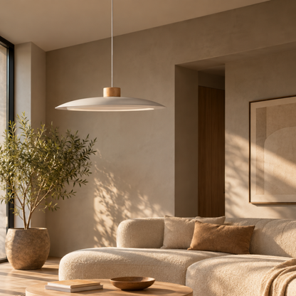 Moderne Runde Dimm­bare LED-Holzpendelleuchte