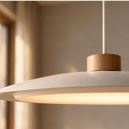 Moderne Runde Dimm­bare LED-Holzpendelleuchte