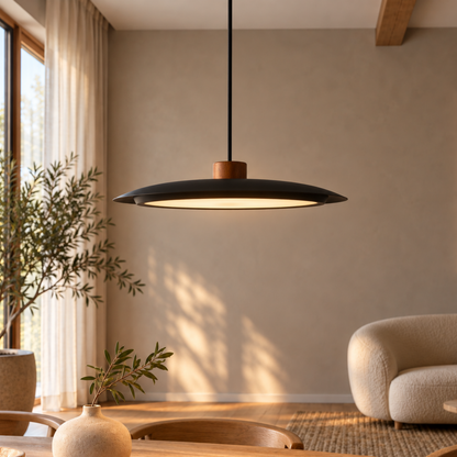 Moderne Runde Dimm­bare LED-Holzpendelleuchte