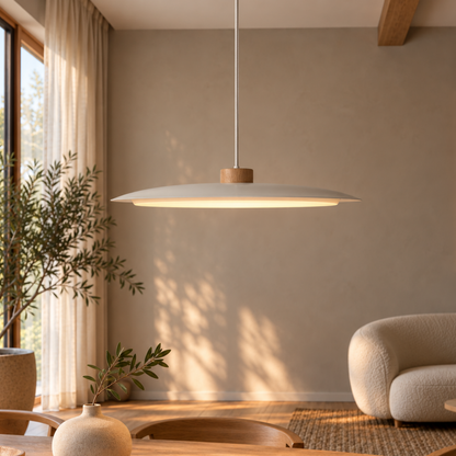 Moderne Runde Dimm­bare LED-Holzpendelleuchte
