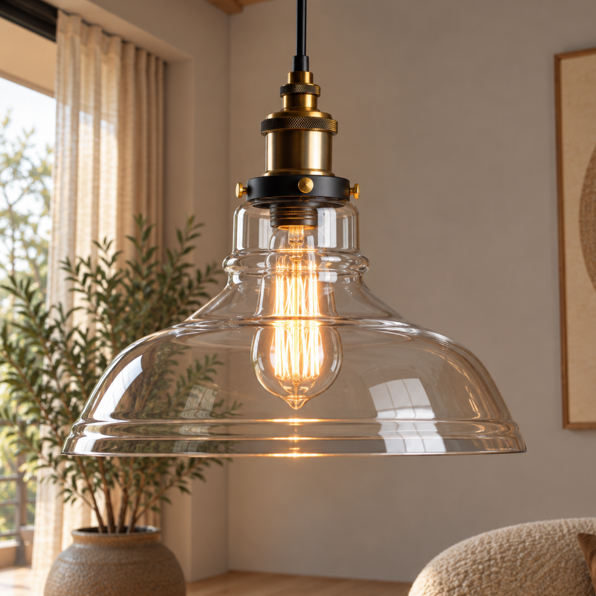 Vintage Glas Pendelleuchte im Industrial Stil