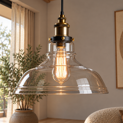 Vintage Glas Pendelleuchte im Industrial Stil
