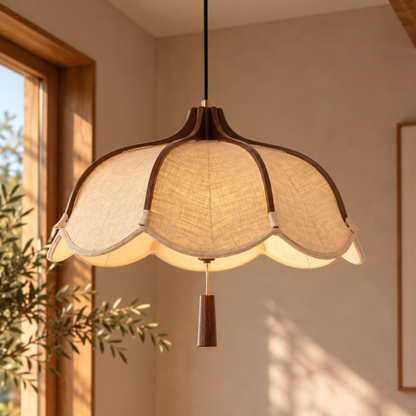 Elegante Holz-Stoff LED-Pendelleuchte