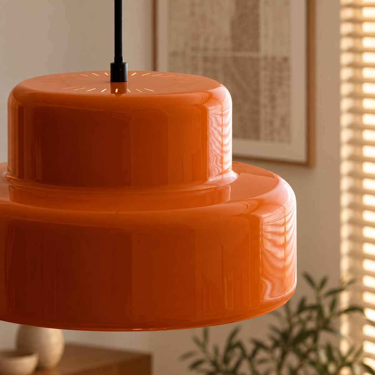 Nordische Vintage Orange Eisen Pendelleuchte
