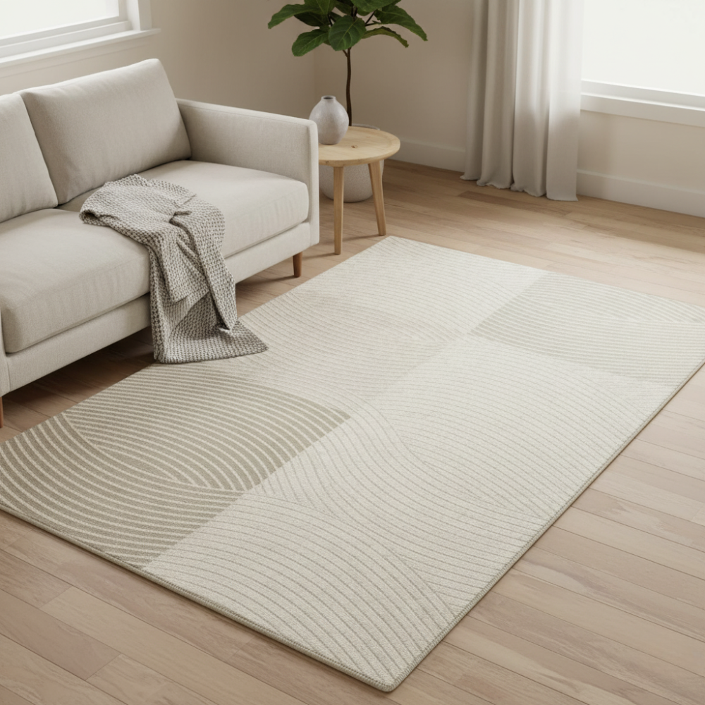 Großes Beige Geometrisches Wohnzimmerteppich